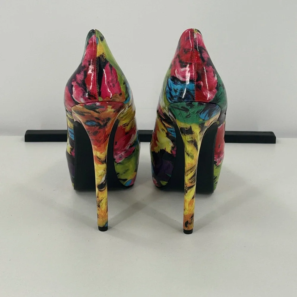 Steve Madden Dejavu Floral Platform Pumps Multi Color Patent Stiletto Heels 8M